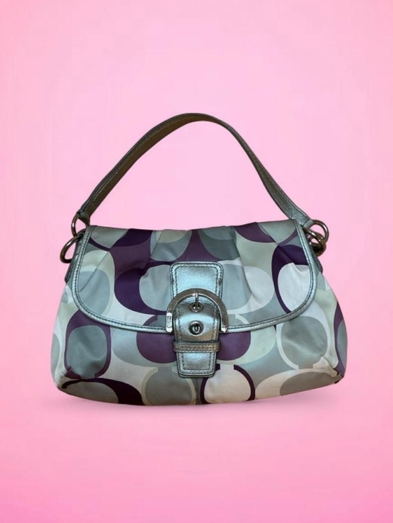Coach Handbags - Coach Signature SoHo Scarf Circle-Print Shoulder Bag in Purple and Gray